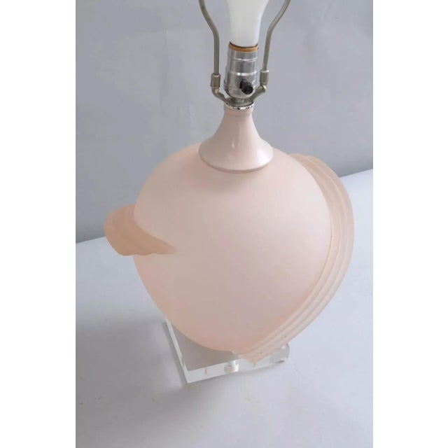 Pink Late 20th Century Hollywood Regency Pink Satin Frosted Glass Table Lamps With Lucite Base - a Pair For Sale - Image 8 of 11