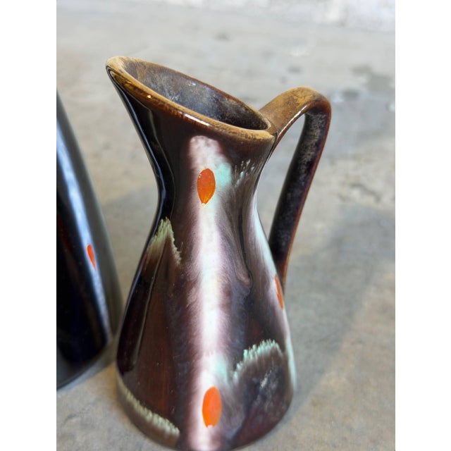 Vases and Candleholders Set of Two in Earthy Ceramic Glaze Mid-Century Modern For Sale - Image 10 of 10
