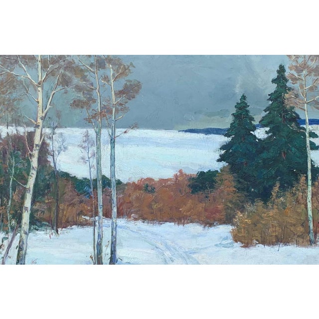 Winter Landscape Antique Oil Painting Original Soviet Art Ukrainian Artist Pavlyuk n.a. 80-120 1969 For Sale - Image 6 of 6