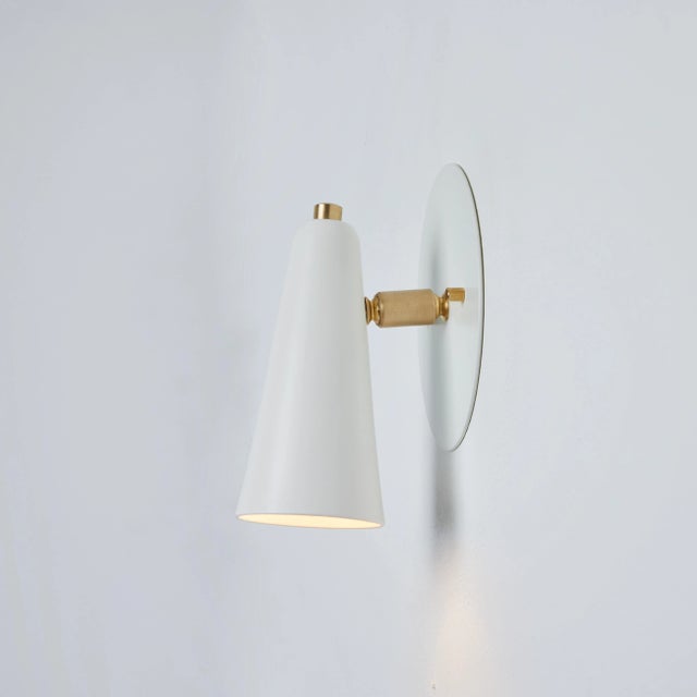 Metal 'Lupita' Sconces in White & Brass by Alvaro Benitez - a Pair For Sale - Image 7 of 13