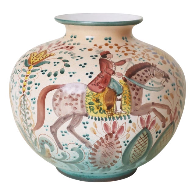 Renaissance-Style Faience Vase with Hunting Motifs, 1950s For Sale