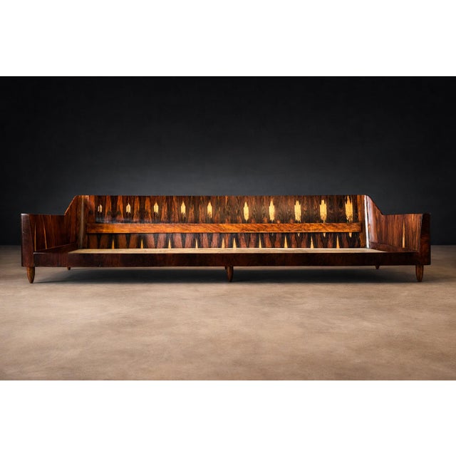 Jd Móveis Brazilian Rosewood Four-Seat Sofa in Warm Oatmeal Bouclé, Brazil, 1960s — Sculptural Form With Rounded Tapered Legs For Sale - Image 12 of 16