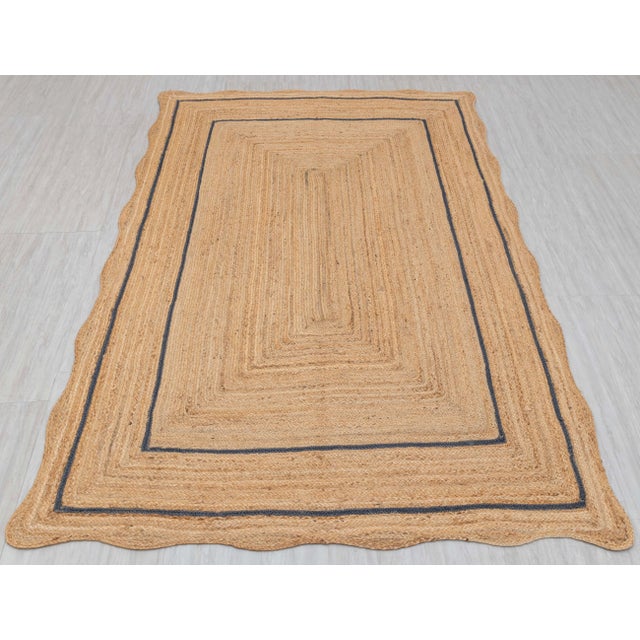 Navy Natural Jute Wave Scallop Rug 3x12 Ft. For Sale - Image 9 of 12