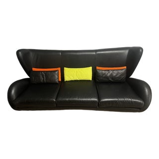 Fiftyish Wingback Leather Sofa by Vladimir Kagan for American Leather For Sale