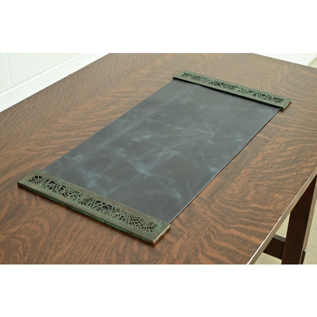Art Deco Tiffany Studios New York Pine Needle Bronze Blotter Ends With Leather Desk Blotter For Sale - Image 3 of 14