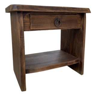 Vintage Brutalist Bedside Table in Elm, 1970s For Sale