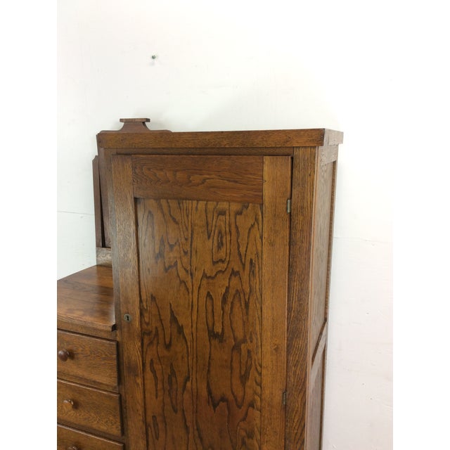 Brown Antique Oak Side by Side Armoire With Mirror For Sale - Image 8 of 12