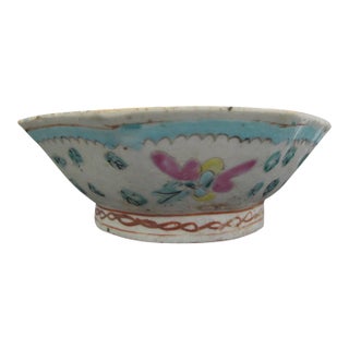 Chinese Nyonya Ware Turquoise Center Octagonal Famille Butterfly Pottery Bowl For Sale
