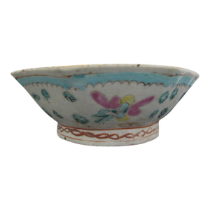 Chinese Nyonya Ware Turquoise Center Octagonal Famille Butterfly Pottery Bowl