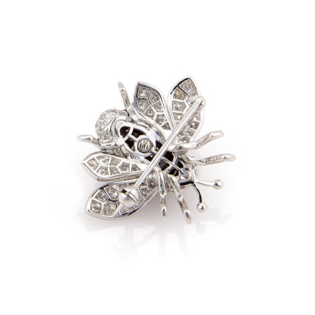 Late 20th Century Diamond Onyx Bumble Bee 18k White Gold Pin Brooch For Sale - Image 5 of 6
