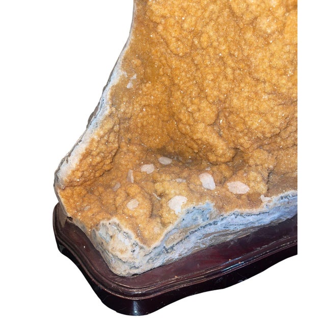 Large Natural Citrine Quartz Crystal Specimen on Wooden Base-Brazil 20th Century For Sale - Image 4 of 10