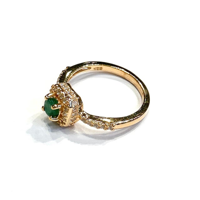 Bochic "Orient" Natural Emerald & Topaz Solitaire Ring Set In 18K Gold & Silver Natural Round Brilliant Emerald - 0.50...