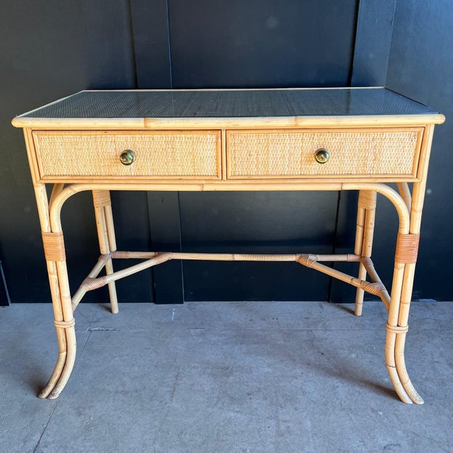 Cane and Bamboo Dressing Table with 2 Drawers, 1970s For Sale - Image 4 of 10