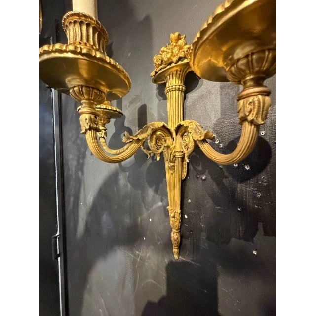 1900 - 1909 1900 Caldwell Sconces With Flowers Design 3 Lights - a Pair For Sale - Image 5 of 7