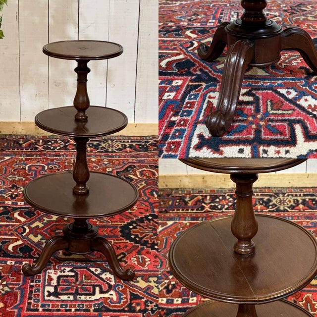 19th century mahogany 3-tier pedestal table - H=76cm, Diam=39cm.