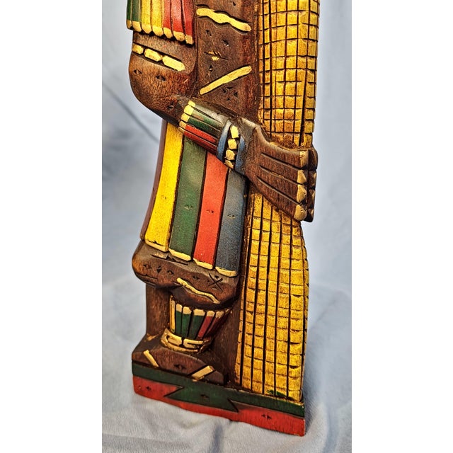 Coffee Pair of Mayan Aztec Vintage Totem Sculptures ~ Hand Painted ~ Hand Carved For Sale - Image 8 of 9