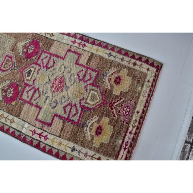Textile Vintage Anatolian Wool Runner, Hand-Woven Kilim With Rich Magenta and Traditional Tribal Motifs For Sale - Image 7 of 10