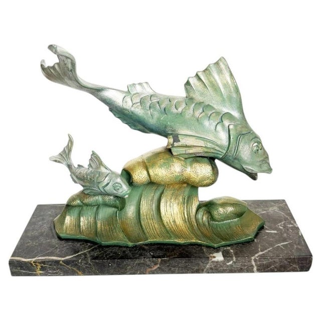 Bronze and Marble Fish Sculpture, France, 1950s For Sale - Image 14 of 14
