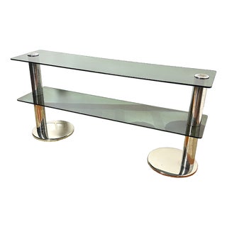 Console Table in Chromed Steel with Smoked Glass, 1970s For Sale