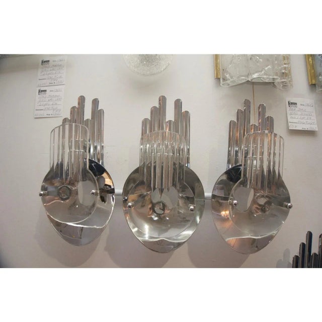 Metal Mid-Century Modern Sciolari Sconces Chrome and Murano Glass - a Pair For Sale - Image 7 of 13