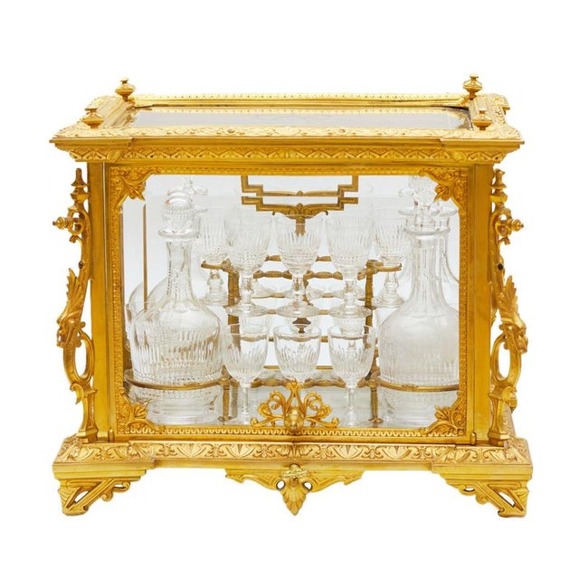 French Liqueur Cabinet in Gilt Bronze and Crystal, 1800s For Sale - Image 6 of 9