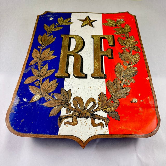 An official antique République Française embossed tin municipal shield, that would have been mounted on the wall outside...
