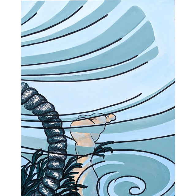 Large Blue Painting of “Wakashima Gonemon Swimming Underwater” Ukiyo-e Print, 1992 For Sale In Houston - Image 6 of 11
