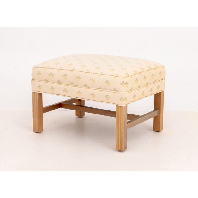 Wood Pair of Modern Four-Leaf Clover Pattern Upholstered Ottomans For Sale - Image 7 of 9