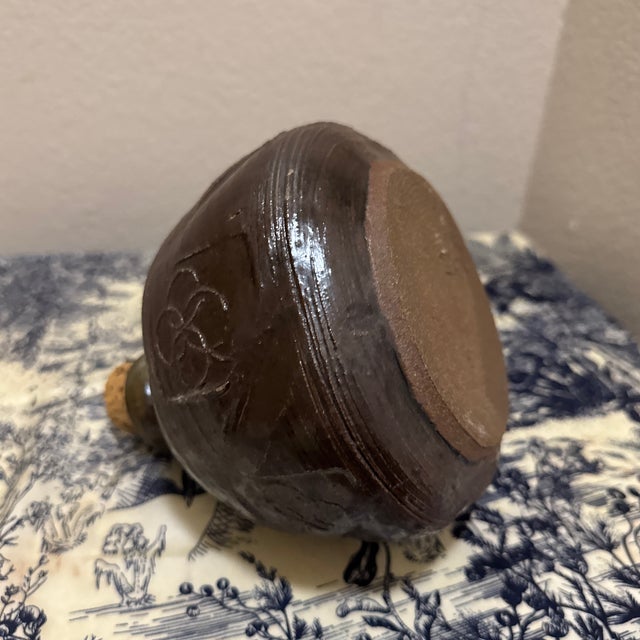 Traditional Signed Studio Pottery Jug With Incised Patterning, Decorative Art Pottery Vessel For Sale - Image 3 of 6