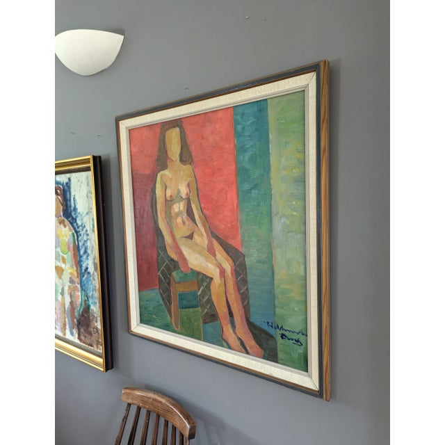 1960s Mid-Century Modern "Nude on Chair" Vintage Figurative Oil Painting, Framed For Sale - Image 5 of 11