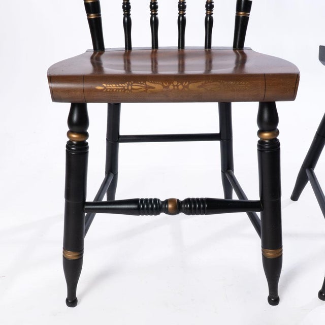 Black Pair of Signed Vintage Hitchcock Chairs With Eagle Decoration For Sale - Image 8 of 16