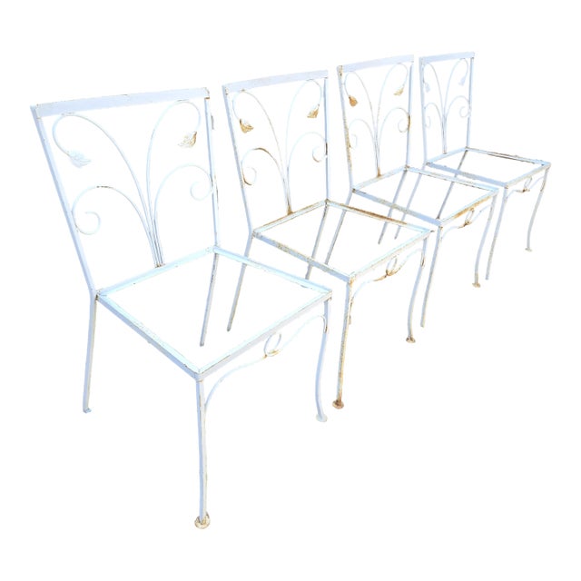Vintage Salterini Style Wrought Iron Dining Chairs - Set of 4, Attributed For Sale