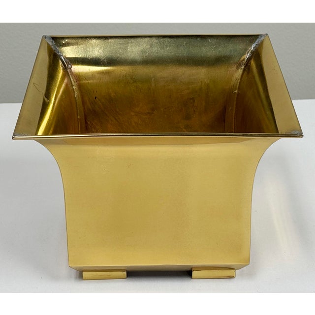 Vintage Postmodern Square Brass Cachepot Planter For Sale - Image 9 of 11