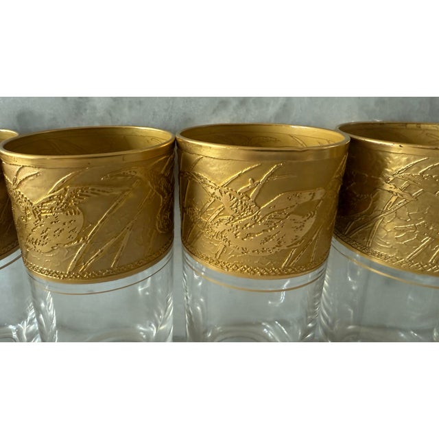 Vintage Cambridge Tumblers With Etch Gold Bird Design - Set of 6 For Sale - Image 9 of 11