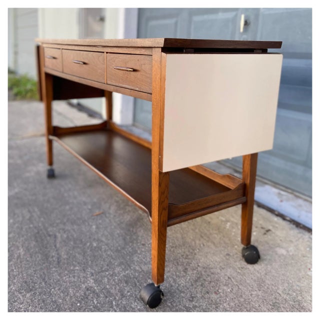 Broyhill Broyhill Saga Drop-Leaf Rolling Bar Cart on Casters For Sale - Image 4 of 12