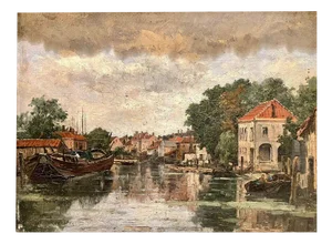 Émile Vernier, A Canal in Dordrecht, Oil on Panel