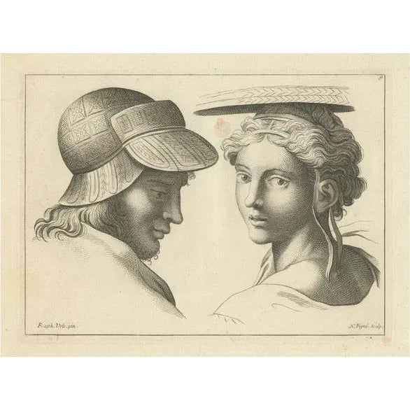 Paper Pigné, Dialogue of Eras: Cap and Feather in Profile, 1740, Engraving For Sale - Image 7 of 7