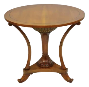 Vintage Italian Regency Style Cherry Wood Pedestal Base Round Side Table