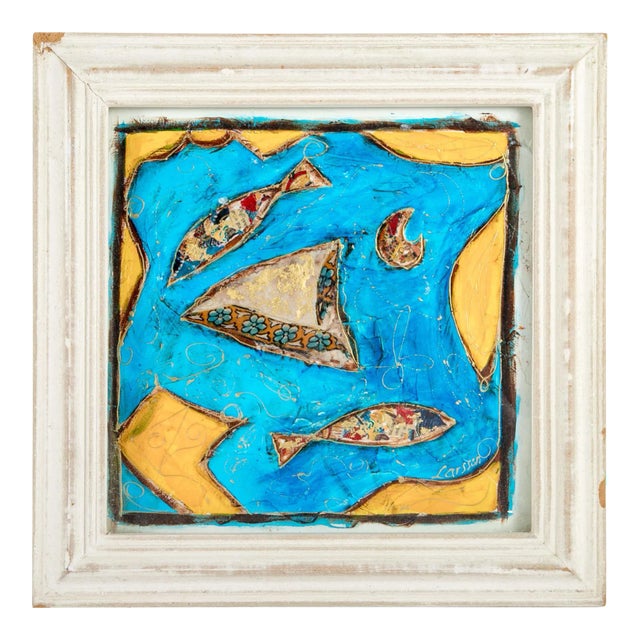 Mary Larsson "Au Fond De La Mer" Mixed Media Collage, Framed For Sale