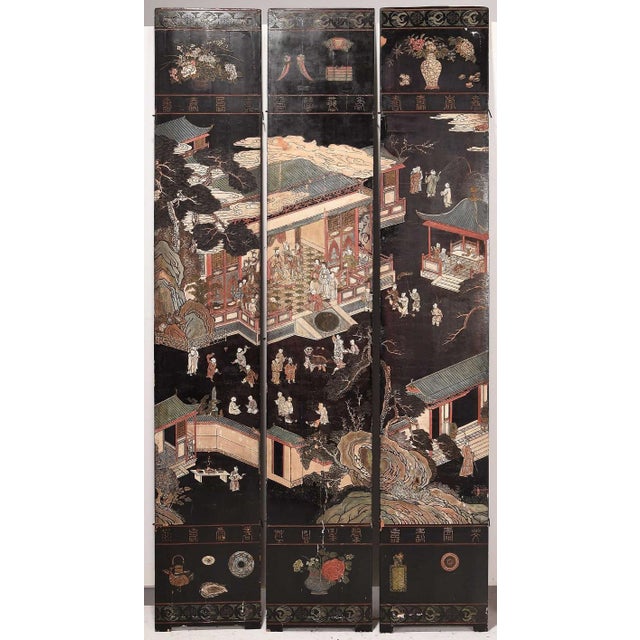 Black Monumental Chinese Coromandel 12 Panel Room Screen For Sale - Image 8 of 12