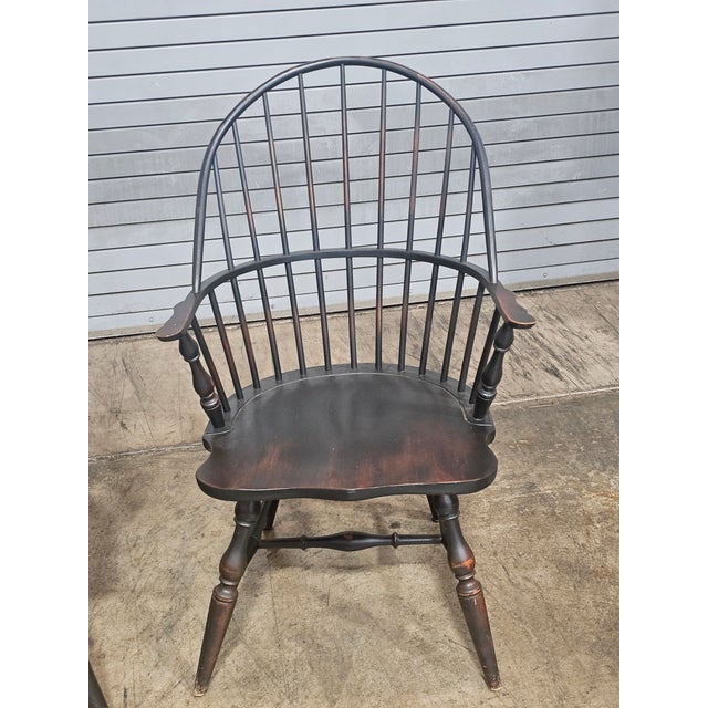 Black Late 20th Century Pair of Pennsylvania House Sack Back Windsor Arm Chairs Black Finish For Sale - Image 8 of 9
