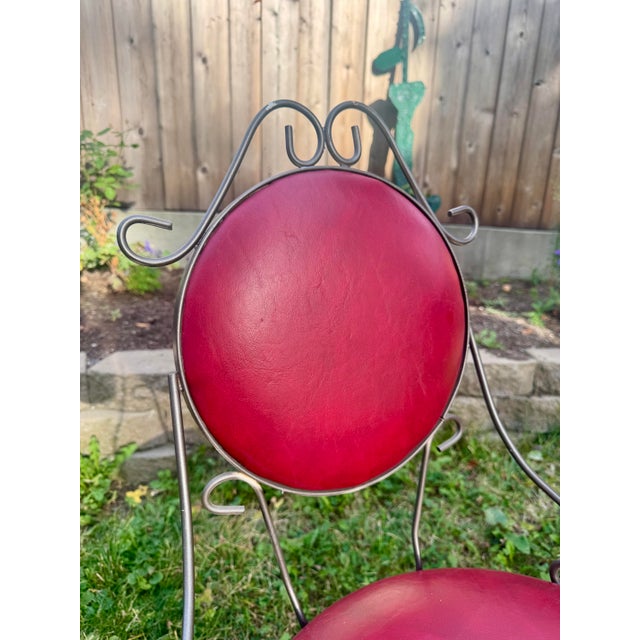 1960s Syd Leach Wrought Iron Bistro Set With Pink Vinyl Chairs For Sale - Image 4 of 14