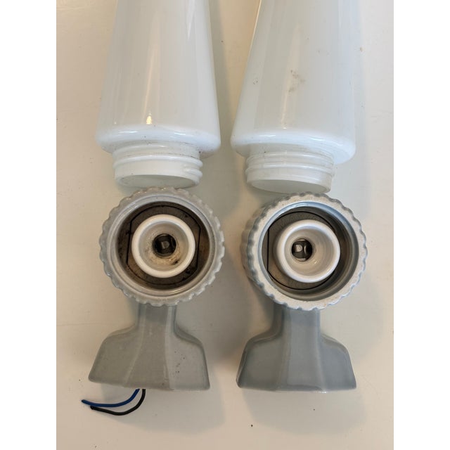 Gray Mid-Century Modern Wall Lights in Opaline Glass and Ceramic by Sigvard Bernadotte for Ifö, 1960s, Set of 2 For Sale - Image 8 of 10