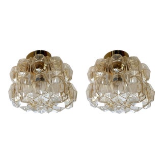 Mid-Century Modern Limburg Glass & Brass Signed Flush Mounts/Sconces - a Pair For Sale