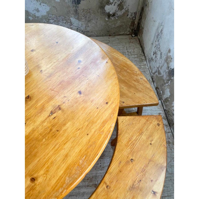 Round Table Set and Rounded Benches, 1950s, Set of 5 For Sale - Image 9 of 18