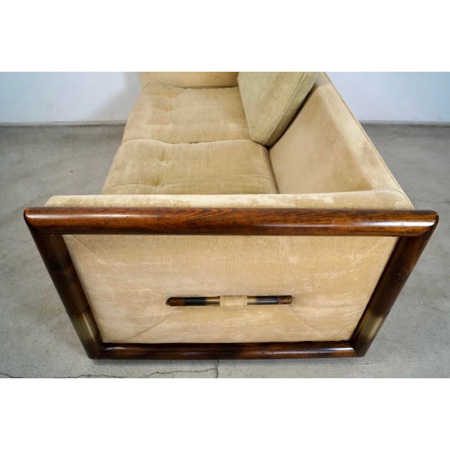 1970’s Hollywood Regency Campaign Tuxedo Loveseat Sofa For Sale - Image 11 of 12