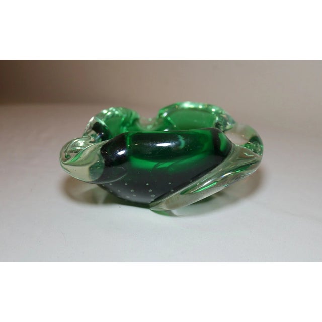 Green Share Vintage Hand Blown Murano Control Bubble Art Glass Cigarette Cigar Ashtray Italy For Sale - Image 8 of 12