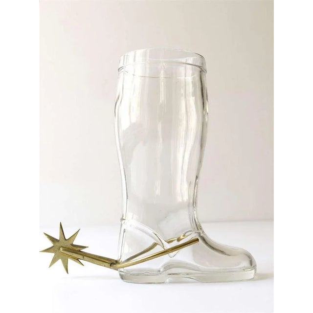 Austrian Boot Drinking Pitcher in Glass with Brass Spur by Carl Auböck, 1950s For Sale - Image 3 of 8
