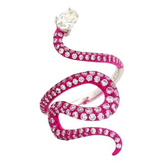 Diamond 18k White Gold Pink Rhodium Serpent Ring, Size 6.5 For Sale