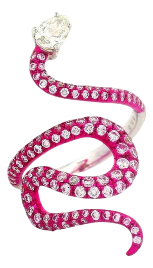 Diamond 18k White Gold Pink Rhodium Serpent Ring, Size 6.5